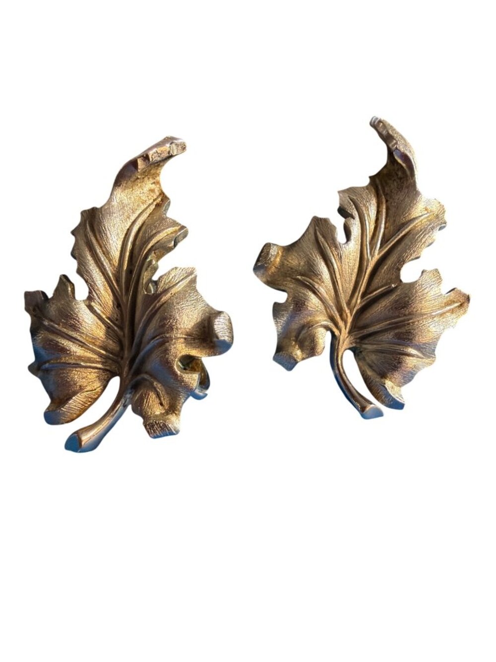 Vintage Crown Trifari Silver Tone Leaf Clip On Earrings 1950s 3D Textured 1.5"